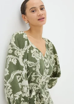 Green Floral Belted Mini Tea Dress