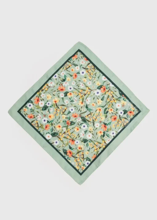 Green Floral Pocket Square