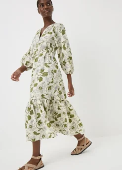 Green Floral Raglan Midi Shirt Dress