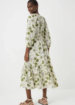 Green Floral Raglan Midi Shirt Dress