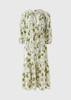 Green Floral Raglan Midi Shirt Dress