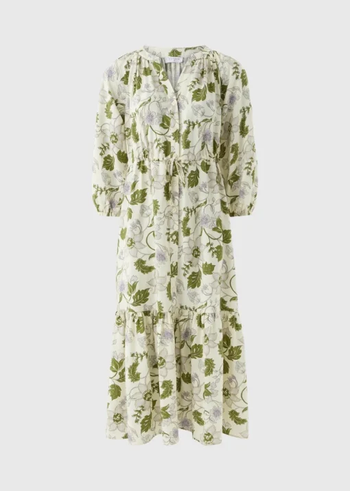Green Floral Raglan Midi Shirt Dress