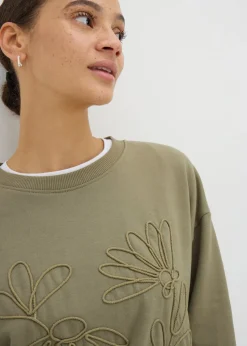 Green Floral Stitch Sweatshirt