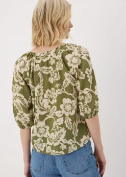 Green Floral V-Neck Tea Top