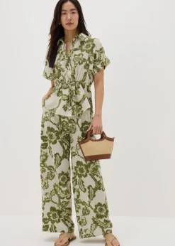 Green Floral Wide Leg Co Ord Trousers