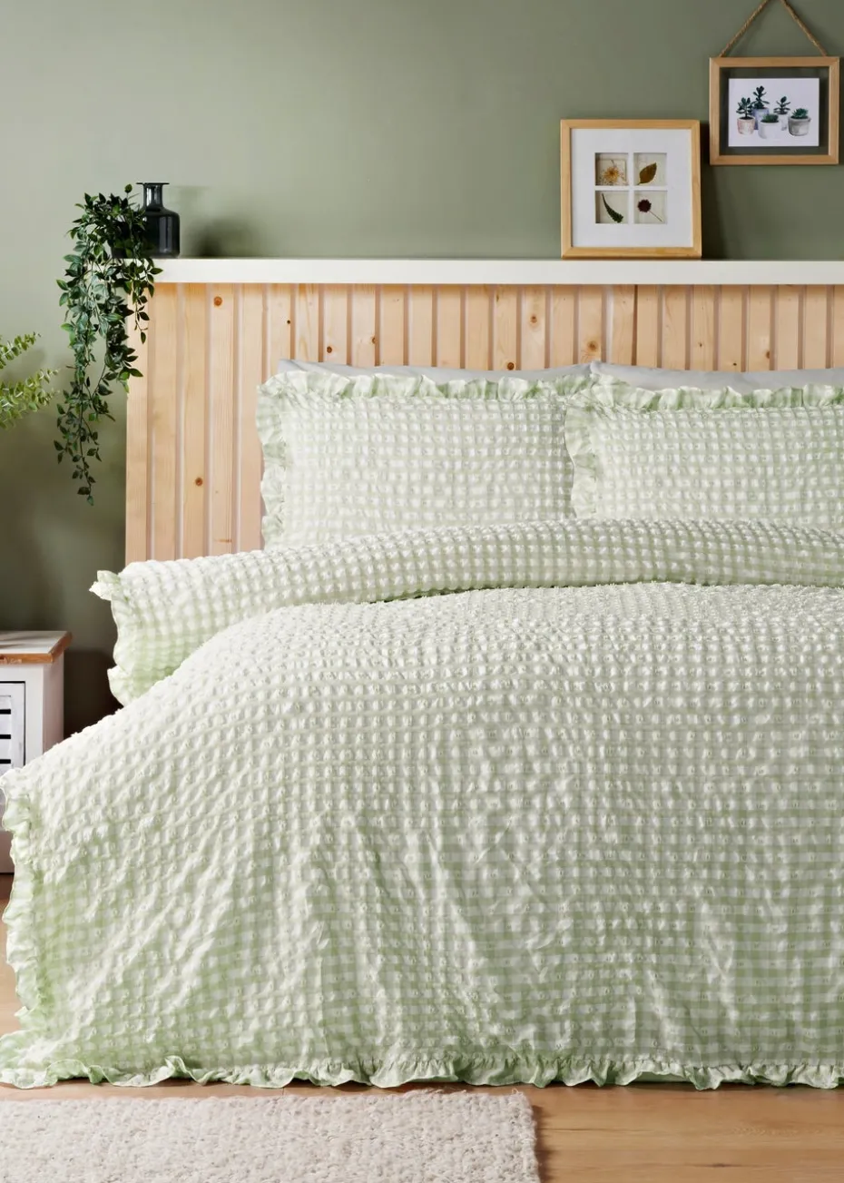 Green Gingham Seersucker Duvet Set