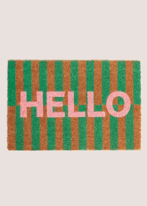 Green HELLO Slogan Doormat