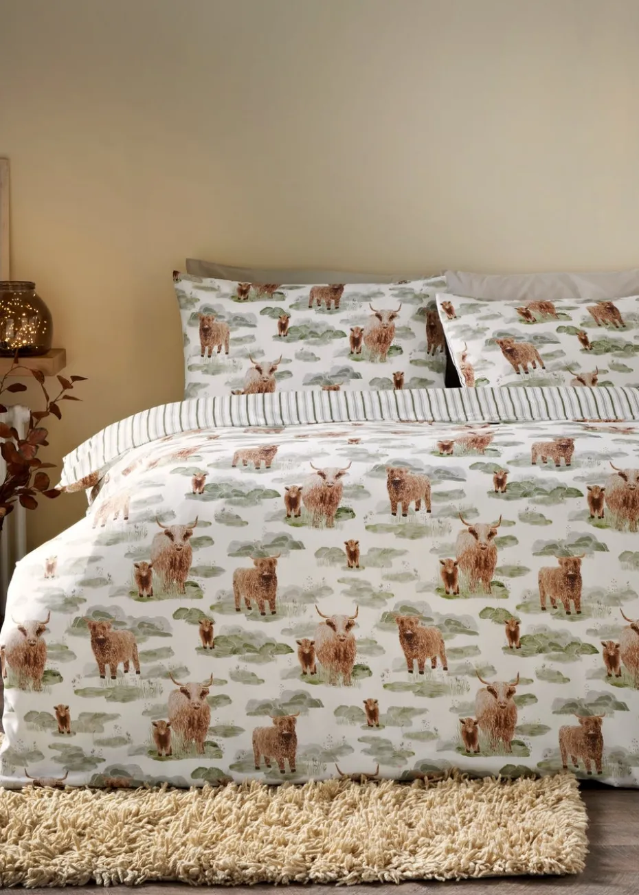 Green Highland Cow Duvet Set