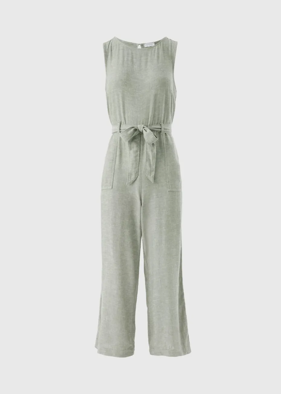Green Linen Blend Jumpsuit