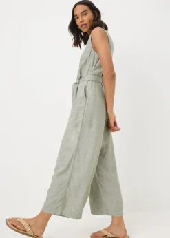 Green Linen Blend Jumpsuit