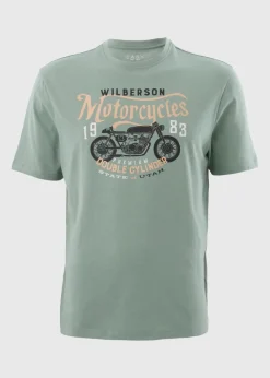Green Motorcycle Print T-Shirt