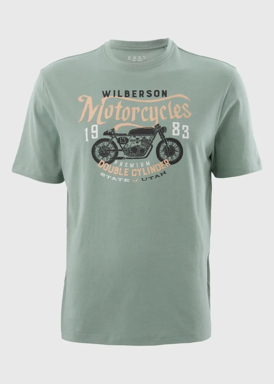 Green Motorcycle Print T-Shirt