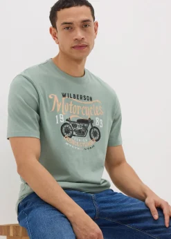 Green Motorcycle Print T-Shirt