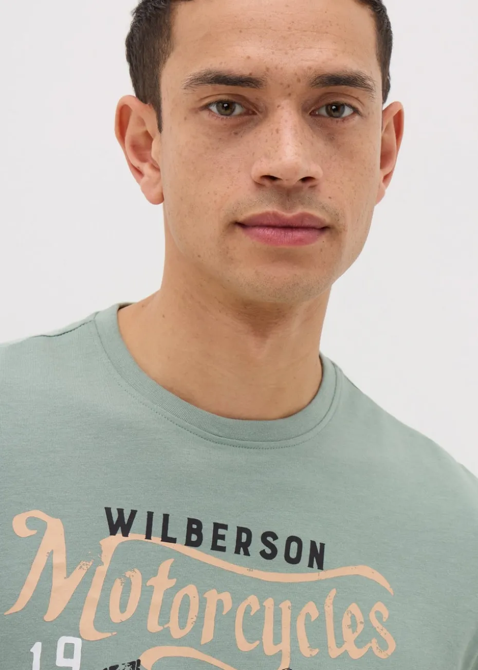 Green Motorcycle Print T-Shirt