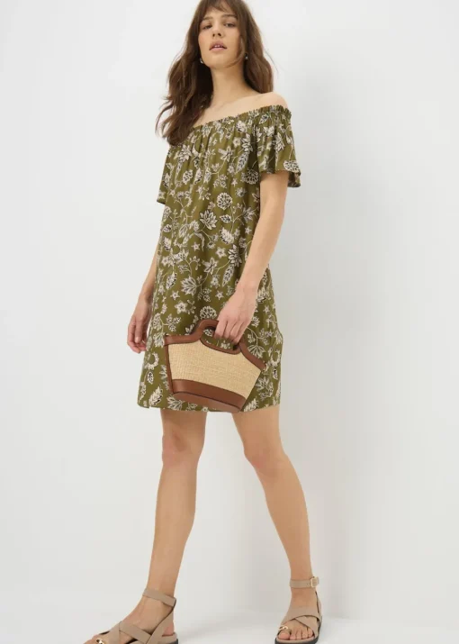 Green Paisley Print Bardot Mini Dress