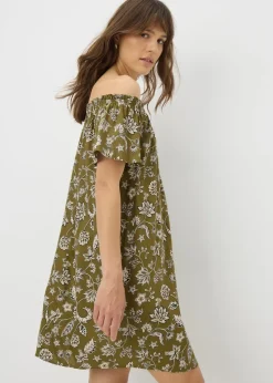 Green Paisley Print Bardot Mini Dress