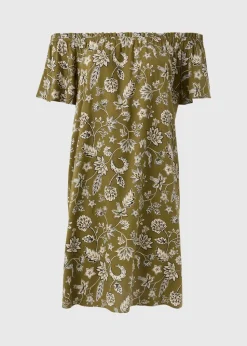 Green Paisley Print Bardot Mini Dress
