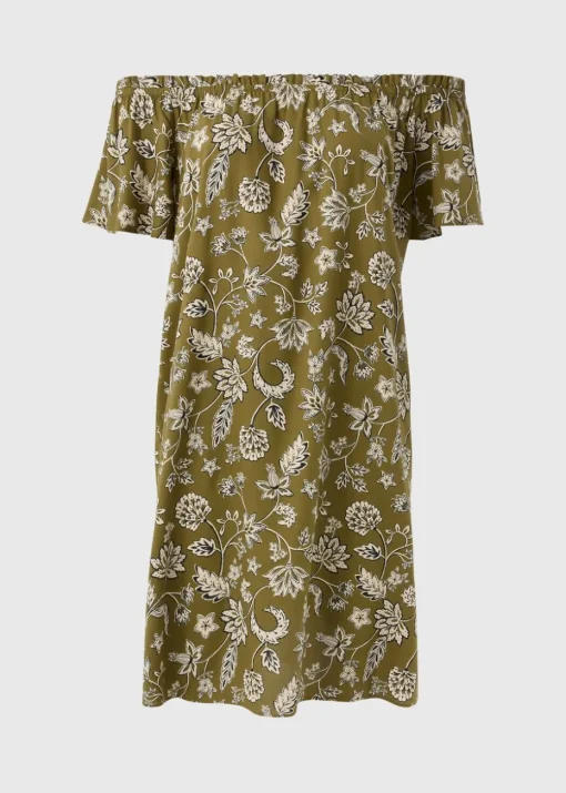 Green Paisley Print Bardot Mini Dress