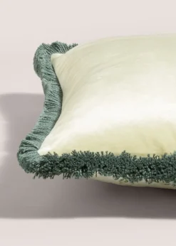 Green Peacock Print Fringe Edge Cushion (43cm x 43cm)