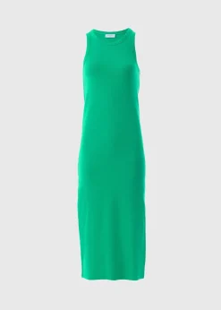 Green Racer Back Ribbed Midi Dress