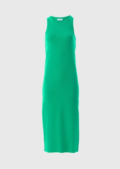 Green Racer Back Ribbed Midi Dress