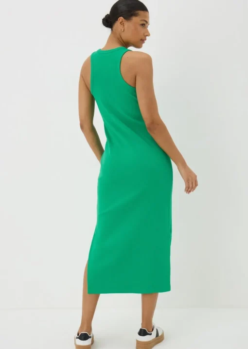 Green Racer Back Ribbed Midi Dress