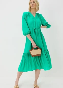 Green Raglan Midi Shirt Dress