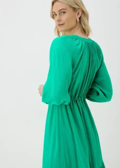 Green Raglan Midi Shirt Dress