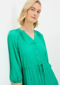 Green Raglan Midi Shirt Dress