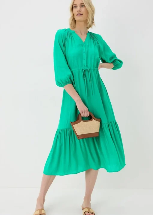 Green Raglan Midi Shirt Dress