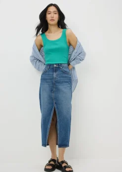 Green Ribbed Scoop Neck Vest Top