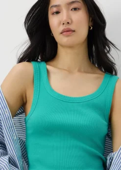 Green Ribbed Scoop Neck Vest Top