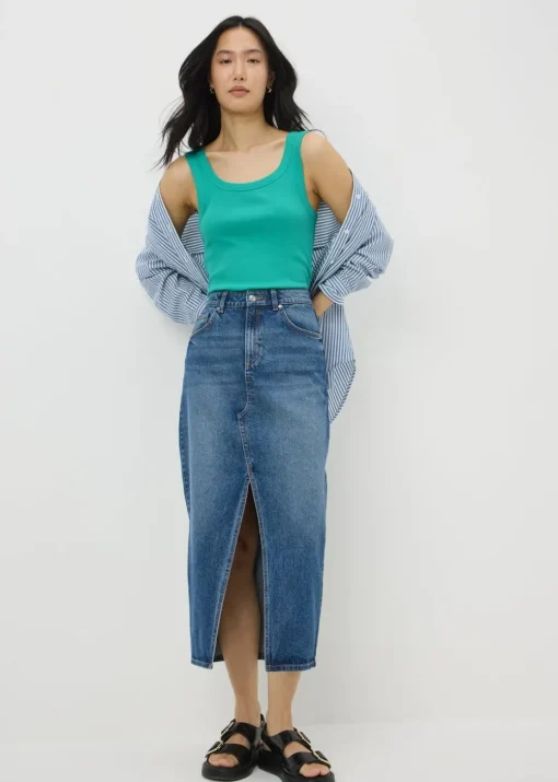 Green Ribbed Scoop Neck Vest Top