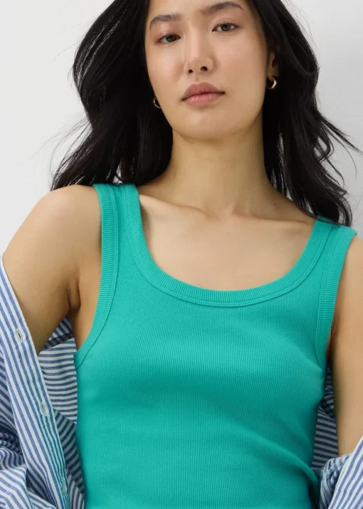 Green Ribbed Scoop Neck Vest Top