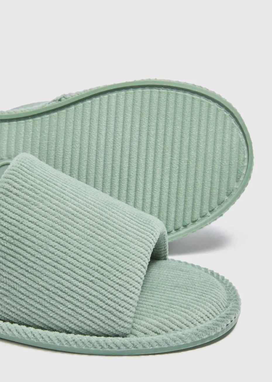 Green Ribbed Slider Slippers