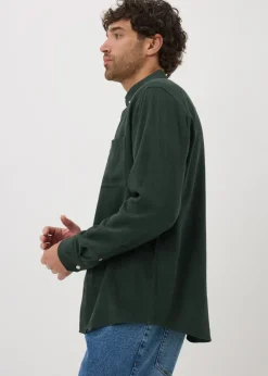 Green Roll Sleeve Linen Blend Shirt