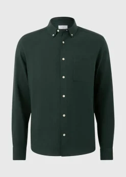 Green Roll Sleeve Linen Blend Shirt