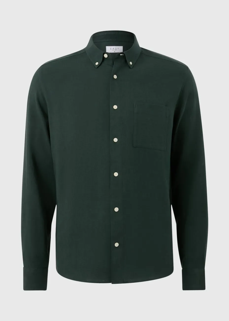 Green Roll Sleeve Linen Blend Shirt