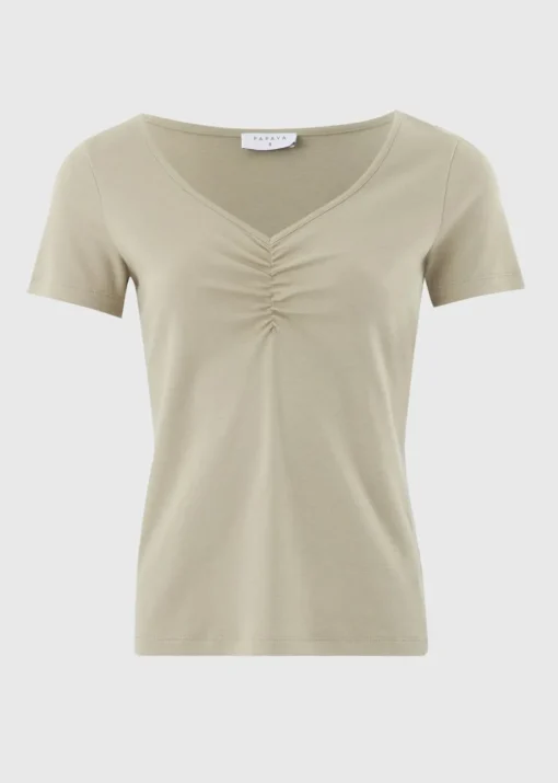 Green Ruched V-Neck T-Shirt