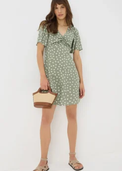 Green Spot Print Mini Tea Dress