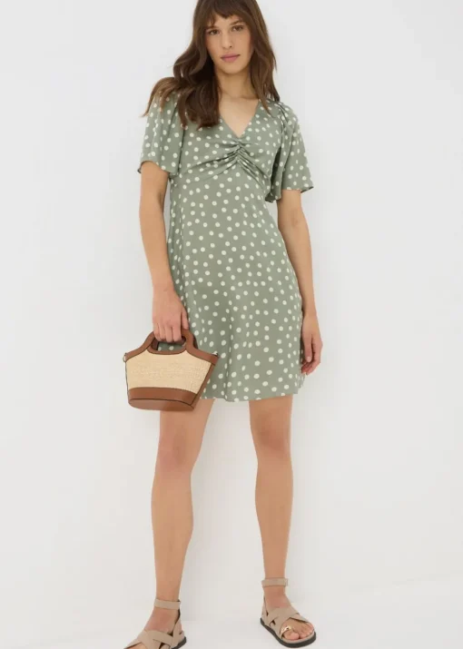 Green Spot Print Mini Tea Dress
