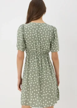 Green Spot Print Mini Tea Dress