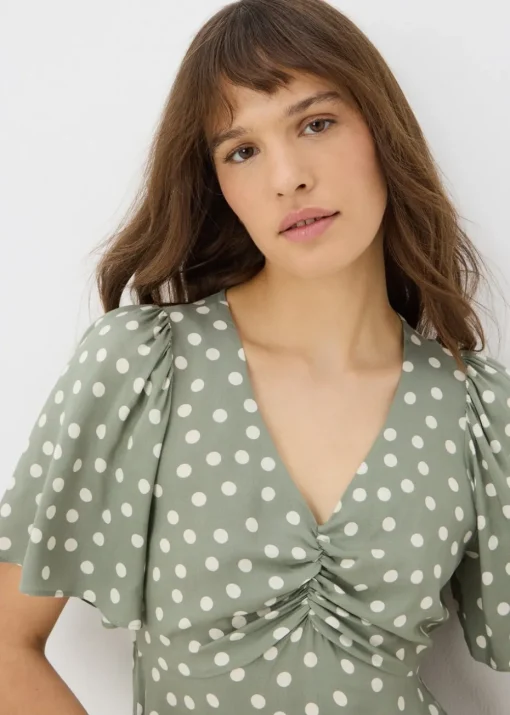 Green Spot Print Mini Tea Dress