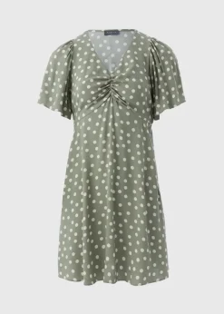 Green Spot Print Mini Tea Dress