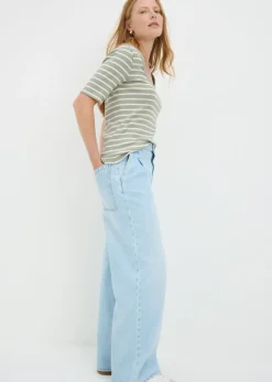 Green Stripe Ribbed Scoop Neck Top