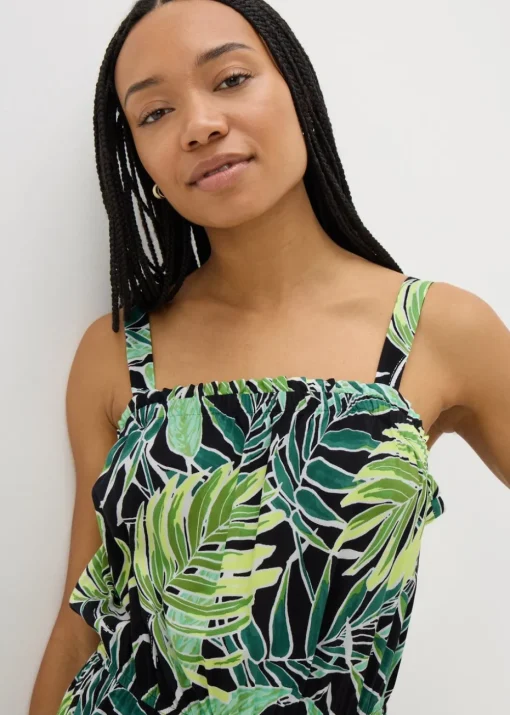 Green Tropical Leaf Print Playsuit