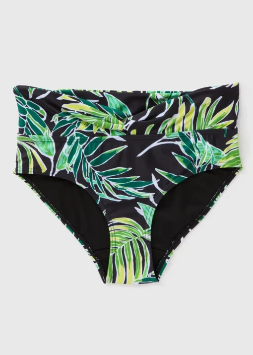 Green Tropical Leaf Print Bikini Bottoms