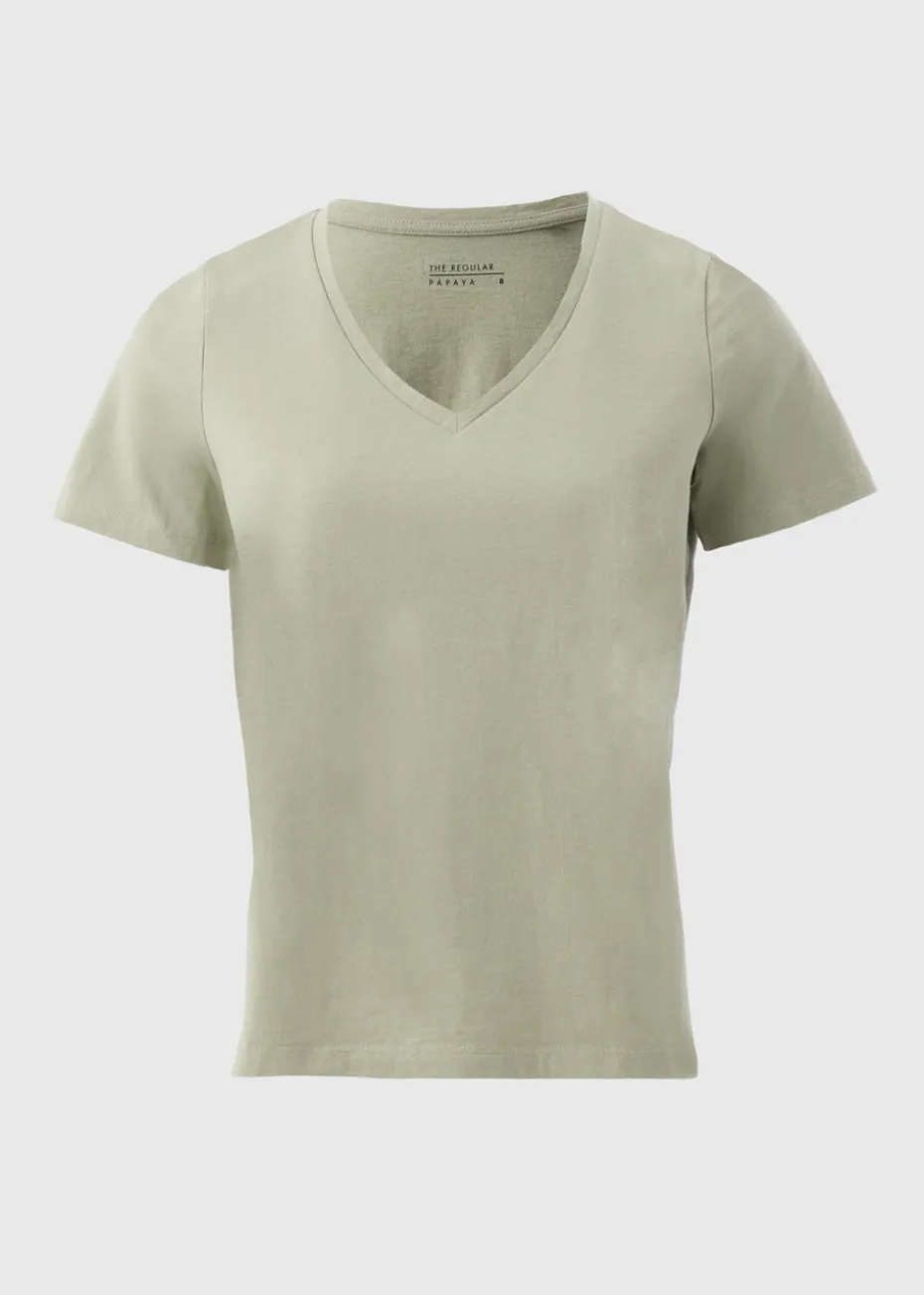 Green V-Neck Regular Fit T-Shirt