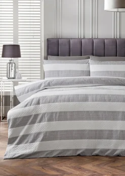 Grey & White Stripe Waffle Duvet Set