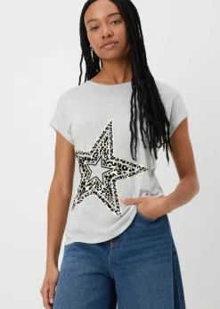 Grey Animal Flocked Star Graphic T-Shirt